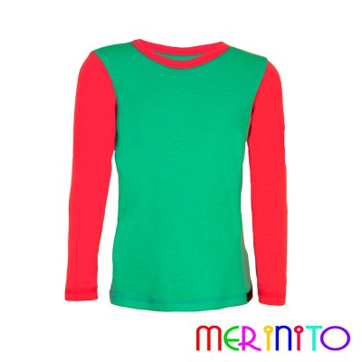 Kinder Langarm T-Shirt "Strong duo" Farbkollektion aus 100% Merinowolle
