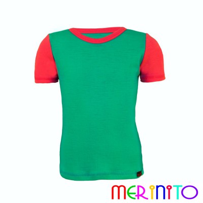 Kids Short Sleeve T-Shirt Turquoise "Ocean" & Pink from 100% merino wool