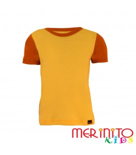Kids Short Sleeve T-Shirt Yellow "solar" & Orange from 100% merino wool