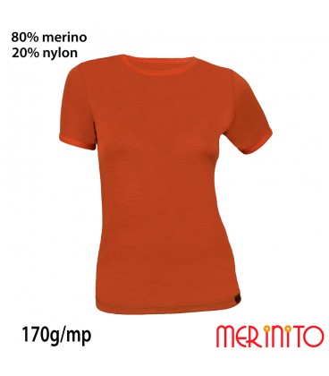Damen Kurzarm T-Shirt  | 80% Merinowolle und 20% Nylon | 170g/qm