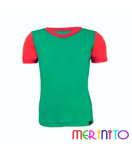 Kinder Kurzarm T-Shirt Türkis "Ozean" & Rosa aus 100% Merinowolle